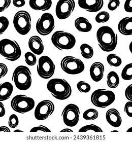 Seamless pattern with black sketch hand drawn brush scribble circles shape on white background. Abstract grunge texture. Vector illustration