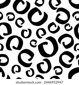 Nahtloses Muster mit schwarzer Skizze Hand gezeichnete Pinsel Kritzel Kreise Form auf weißem Hintergrund. Abstrakte Grunge-Textur. Vektorillustration