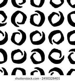 Seamless pattern with black sketch hand drawn brush scribble circles shape on white background. Abstract grunge texture. Vector illustration