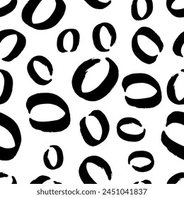 Seamless pattern with black sketch hand drawn brush scribble circles shape on white background. Abstract grunge texture. Vector illustration