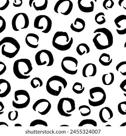 Seamless pattern with black sketch hand drawn brush scribble circles shape on white background. Abstract grunge texture. Vector illustration