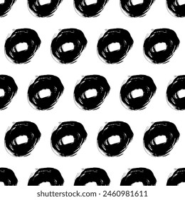 Seamless pattern with black sketch hand drawn brush scribble circles shape on white background. Abstract grunge texture. Vector illustration