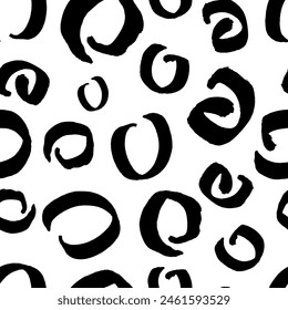 Patrón sin fisuras con boceto negro dibujado a mano pincel garabato forma de círculos sobre fondo blanco. Abstractas textura grunge. Ilustración vectorial