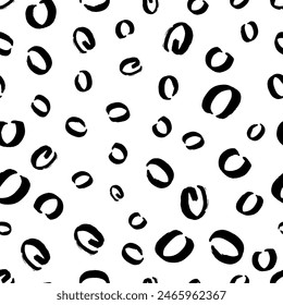 Seamless pattern with black sketch hand drawn brush scribble circles shape on white background. Abstract grunge texture. Vector illustration