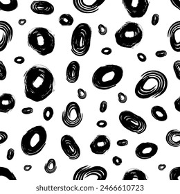 Seamless pattern with black sketch hand drawn brush scribble circles shape on white background. Abstract grunge texture. Vector illustration