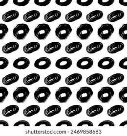 Seamless pattern with black sketch hand drawn brush scribble circles shape on white background. Abstract grunge texture. Vector illustration