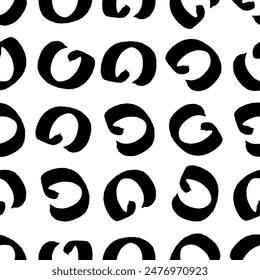 Patrón sin fisuras con boceto negro dibujado a mano pincel garabato forma de círculos sobre fondo blanco. Abstractas textura grunge. Ilustración vectorial