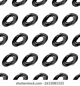 Seamless pattern with black sketch hand drawn brush scribble circles shape on white background. Abstract grunge texture. Vector illustration