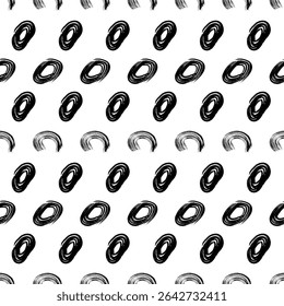 Seamless pattern with black sketch hand drawn brush scribble circles shape on white background. Abstract grunge texture. Vector illustration