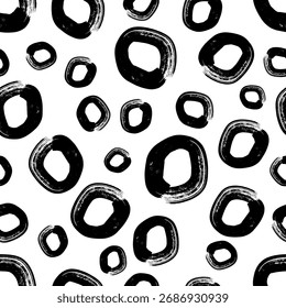 Modelo inconsútil con la forma dibujada a mano negra de los círculos del garabato del cepillo del bosquejo en el fondo blanco. Abstractas textura grunge. Ilustración vectorial
