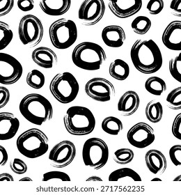 Seamless pattern with black sketch hand drawn brush scribble circles shape on white background. Abstract grunge texture. Vector illustration