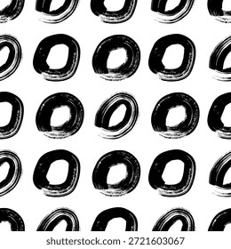 Padrão contínuo com esboço preto desenhado à mão pincel rabiscar círculos forma no fundo branco. Textura grunge abstrata. Ilustração vetorial