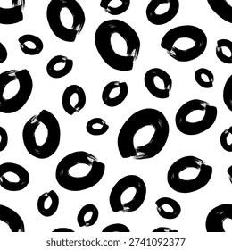 Seamless pattern with black sketch hand drawn brush scribble circles shape on white background. Abstract grunge texture. Vector illustration
