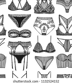 Seamless pattern  with  black sketch lingerie.