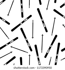 Seamless pattern with black skis on the white background. Vector illustration