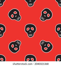 Seamless pattern of a black skull on a red background. Skull pattern. Design for Halloween, day of the dead, printing, wrapping paper