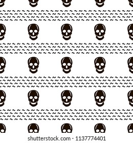 Seamless pattern with black skulls on the white background. Vector illustration