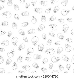 seamless pattern with black skulls on white background, vector