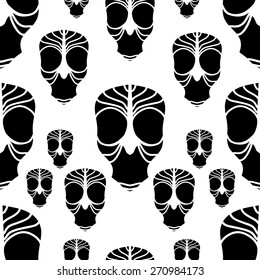 Seamless pattern with black skulls on white background.