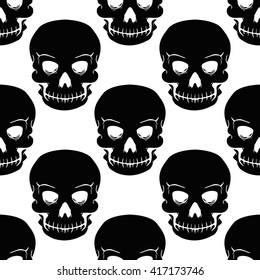 seamless pattern black skulls on a background.