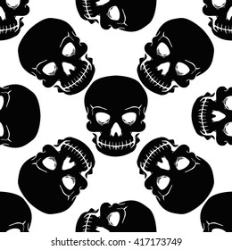 seamless pattern black skulls on a background.
