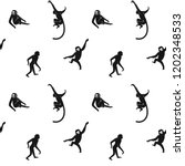 Seamless pattern of black small primate silhouettes on a white background. Vector Design element.