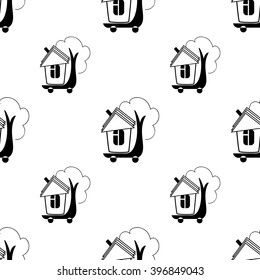 Seamless pattern with black snail on a white background. 