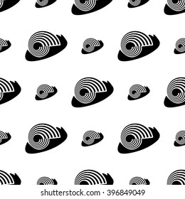Seamless pattern with black snail on a white background. 