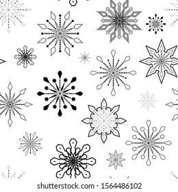 Seamless pattern with black snowflakes on white background. print for wrapping. New Year's and Christmas