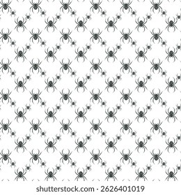 Seamless Pattern with Black Spider Motif on White Background