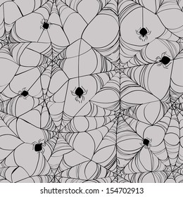 Seamless pattern of black spider web on a grey background