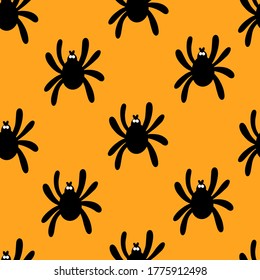 
Seamless pattern of black spiders on an orange background. Halloween pattern. The pattern spiders. Design for Halloween. Vector illustration 