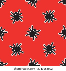 Seamless pattern of black spiders on a red background. Halloween pattern. Vector illustration.
