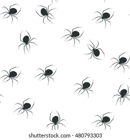 Seamless pattern with black spiders on a white background