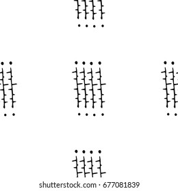 Seamless pattern of black spikes or sticks with dots. Schemes of spines in the style of doodle. Infinitely repeating motif of natural forms. Vector illustration.
