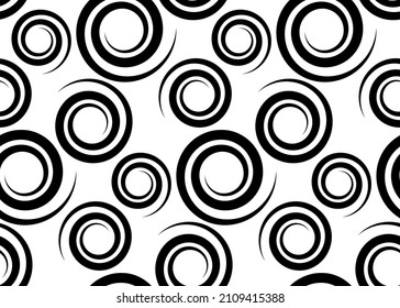 seamless pattern with black spiral curls, swirl ornament, vector isolated on white background 