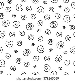 Seamless pattern of black spiral on white background.