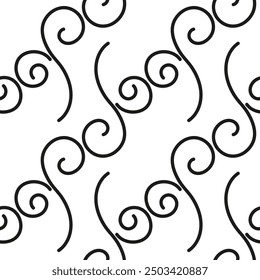 Patrón sin fisuras con espiral negra y Elementos de movimiento de remolino. Ilustración vectorial