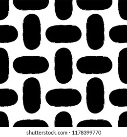 Seamless pattern with black spots on a white background. Vector abstract background. Scandinavian style. Printing on fabric, clothing, cases, packaging, paper, wallpaper.