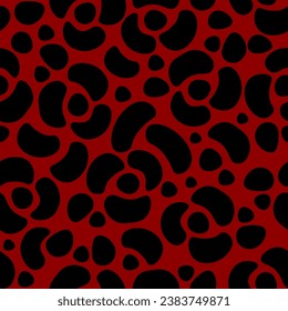 Seamless pattern with black spots on red background. Animalistic print. Vector fabric print