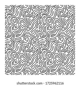 Seamless pattern with black squiggle waves. Design for backdrops and colouring book with sea, rivers or water texture.