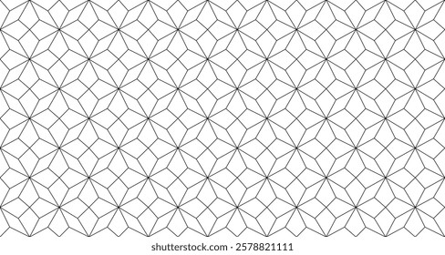 Seamless pattern with black star shapes and elegant vector lines, perfect for festive backgrounds and Christmas themed designs.