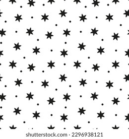 Seamless pattern with black stars and dots