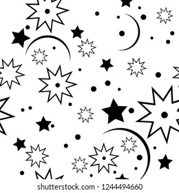 seamless pattern with black stars and moons at white background