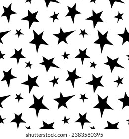 Seamless pattern with black stars. Night sky, space, astronomy background. Kids texture. Nursery prints for textile, apparel, wrapping paper