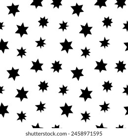 Seamless pattern with black stars. Night sky, space, astronomy background. Kids texture. Nursery prints for textile, apparel, wrapping paper