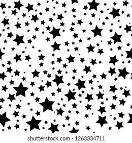 Seamless pattern with black stars on a white background.
