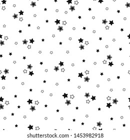 Seamless pattern with black stars on white background. background in cartoon style for textiles, fabric. Vector illustration.