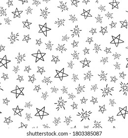 Seamless pattern with black stars on a white background. Vector illustration.