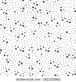 Seamless pattern with black stars on a white background. Starry vector illustration. Black and White cosmic wallpaper. EPS 8